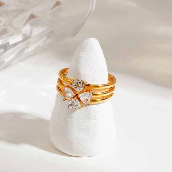 Stainless Steel Four Leaf Clover Geometric Style Electroplated Women's Ring Jewelry