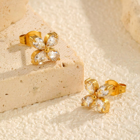 Stainless Steel Fourpetal Flower Earrings For Women Electroplated Jewelry