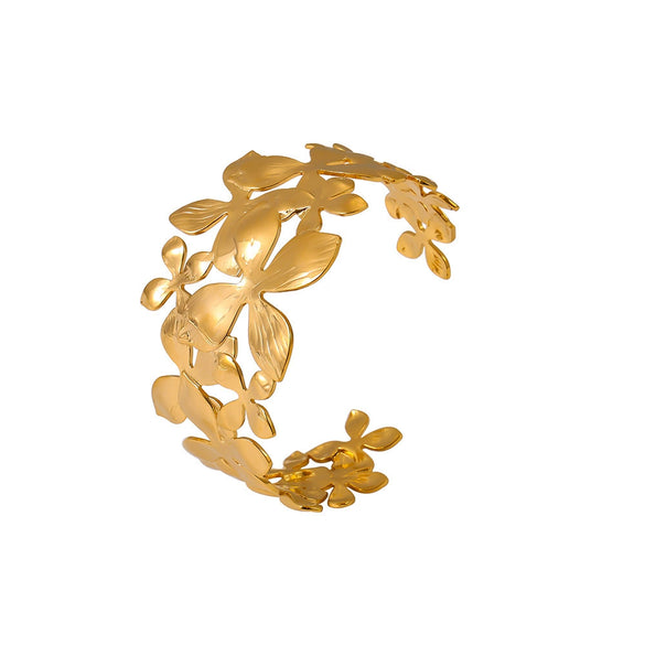 316L Stainless Steel French Flower Wide Opening Bracelet Pvd Electroplated Minimalist Geometric Style