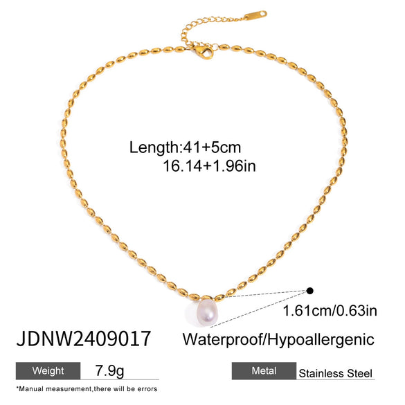 Stainless Steel Freshwater Pearl Tiger Eye Pendant Necklace