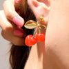 Stainless Steel Fruit Cherry Earrings For Women Electroplated Jewelry