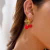 Stainless Steel Fruit Cherry Earrings For Women Electroplated Jewelry