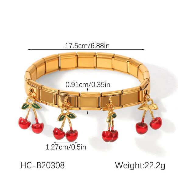 Stainless Steel Fruit Cherry Elastic Chain Bracelet Electroplating Women's Jewelry Light Luxury Niche Design