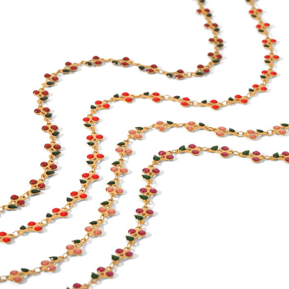 Stainless Steel Fruit Cherry Pendant Necklace For Women With Dripping Oil Design