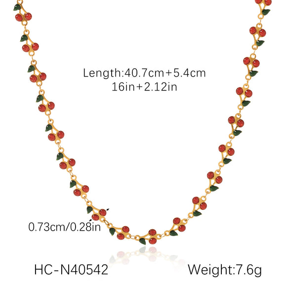Stainless Steel Fruit Cherry Pendant Necklace For Women With Dripping Oil Design