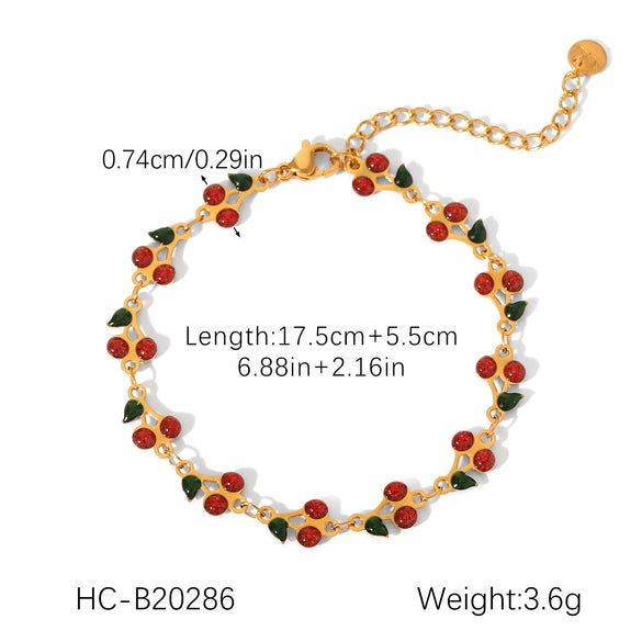 Stainless Steel Fruit Cherry Pendant Necklace For Women With Dripping Oil Design