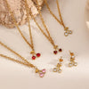 Stainless Steel Fruit Pendant Necklace With Cartoon Characters Design For Women Electroplated O Word Chain