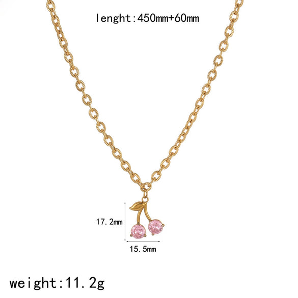 Stainless Steel Fruit Pendant Necklace With Cartoon Characters Design For Women Electroplated O Word Chain