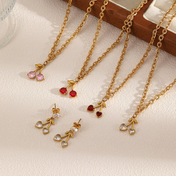 Stainless Steel Fruit Pendant Necklace With Cartoon Characters Design For Women Electroplated O Word Chain
