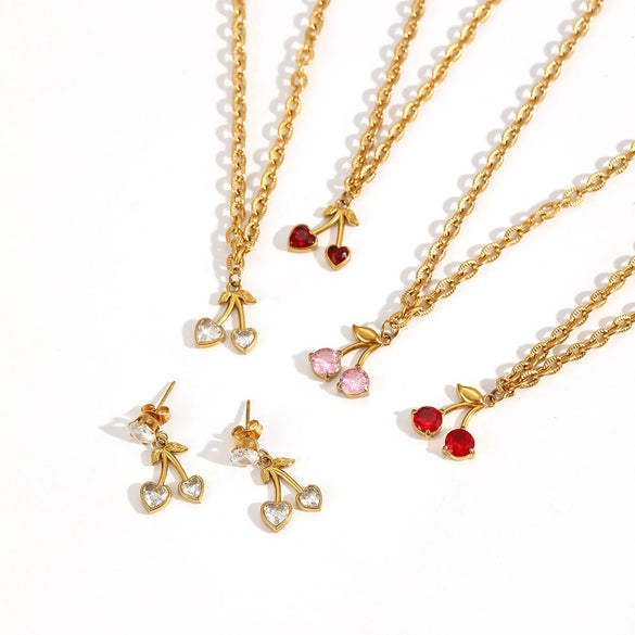 Stainless Steel Fruit Pendant Necklace With Cartoon Characters Design For Women Electroplated O Word Chain