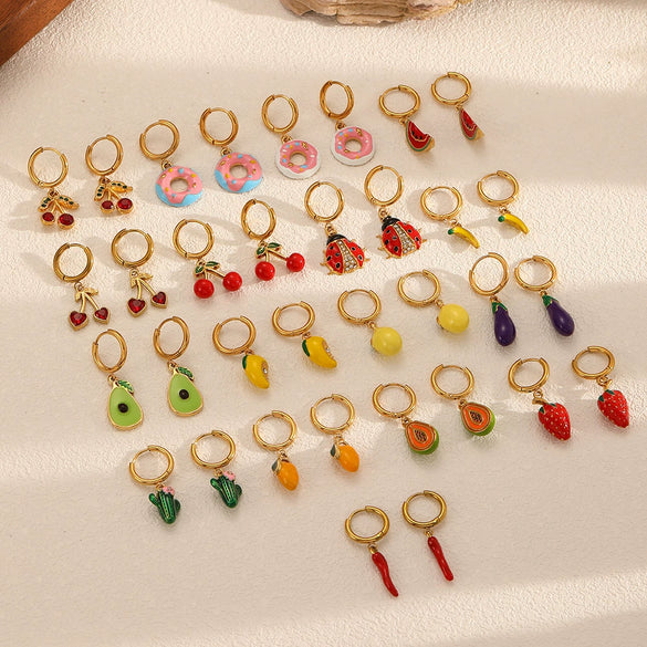 Stainless Steel Fruit Shaped Electroplated Earrings For Women