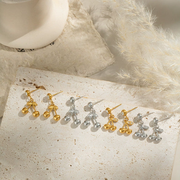 Stainless Steel Fruit Shaped Little Fresh Electroplated Earrings For Youth Women