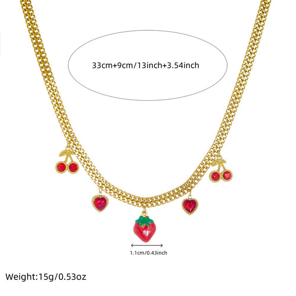 Stainless Steel Fruit Shaped Pendant Necklace With Snake Bone Chain And Electroplating Design