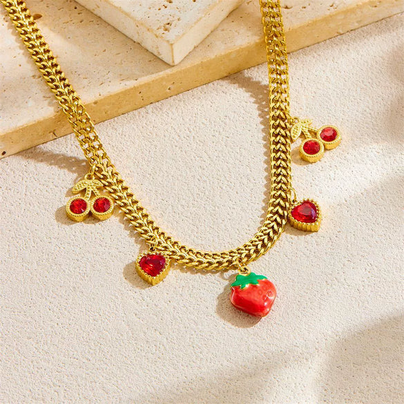 Stainless Steel Fruit Shaped Pendant Necklace With Snake Bone Chain And Electroplating Design