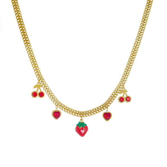 Stainless Steel Fruit Shaped Pendant Necklace With Snake Bone Chain And Electroplating Design