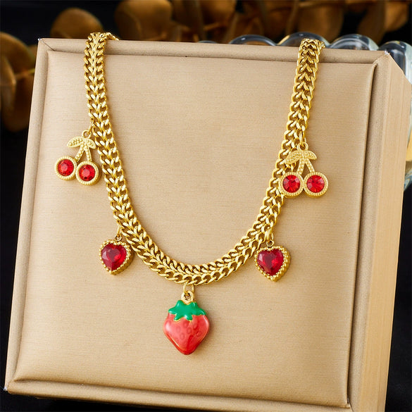 Stainless Steel Fruit Shaped Pendant Necklace With Snake Bone Chain And Electroplating Design