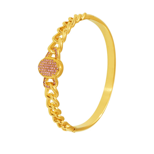 316L Stainless Steel Full Diamond Zircon Snap Bracelet Plated 18K True Gold Geometric Style Jewelry