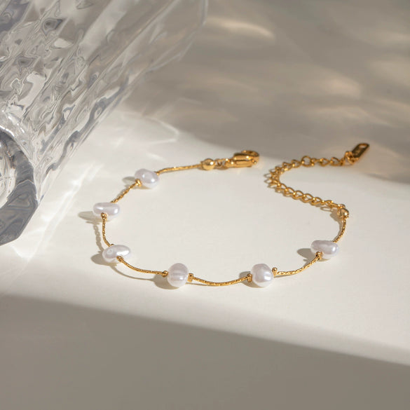 Stainless Steel Geometric Acrylic Pearl Bracelet Retro Electroplated
