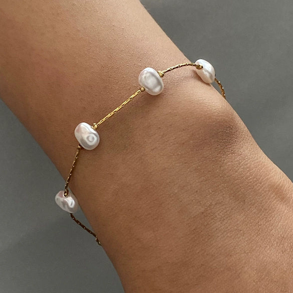 Stainless Steel Geometric Acrylic Pearl Bracelet Retro Electroplated