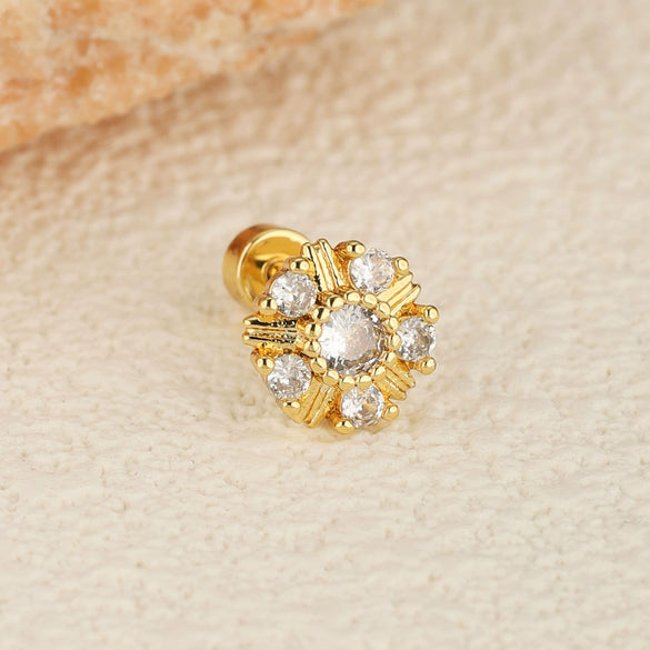 Stainless Steel Geometric And Floral Mushroom Cartilage Piercing Helix Earrings For Women Electroplated Screw Ball Stud