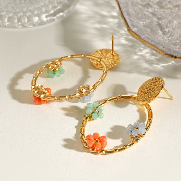 Stainless Steel Geometric And Flower Earrings Electroplated Minimalist Women's Jewelry