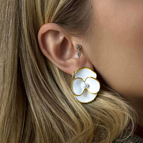 Stainless Steel Geometric And Flower Retro Earrings With Electroplating