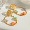 Stainless Steel Geometric And Flower Style Electroplating Round And Oval Earrings