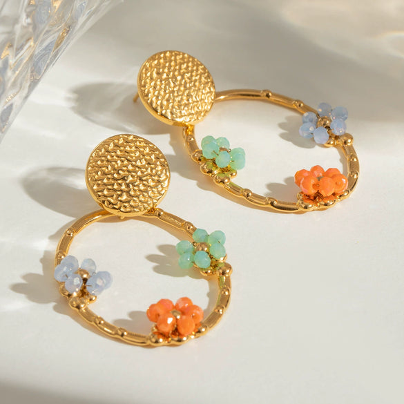 Stainless Steel Geometric And Flower Style Electroplating Round And Oval Earrings