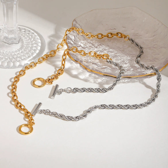 Stainless Steel Geometric And Heart Shape Electroplated Twist Chain Cross Bracelet