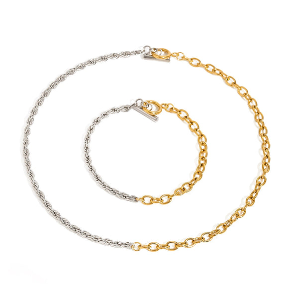 Stainless Steel Geometric And Heart Shape Electroplated Twist Chain Cross Bracelet