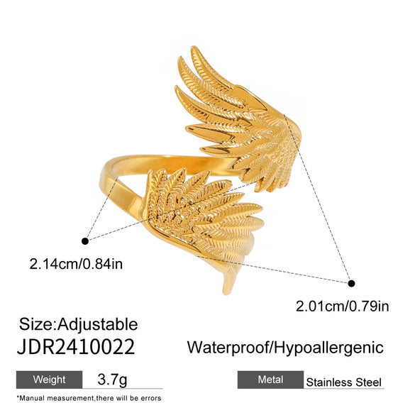 Stainless Steel Geometric Angel Wings Ring Electroplated Jewelry For Women