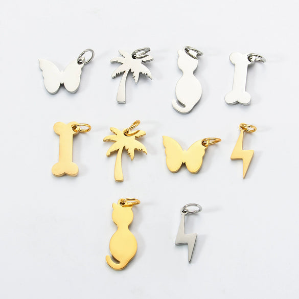 Stainless Steel Geometric Animal Kitten Butterfly Bone Lightning Coconut Tree Polishing Electroplating Jewelry Accessories Pendant