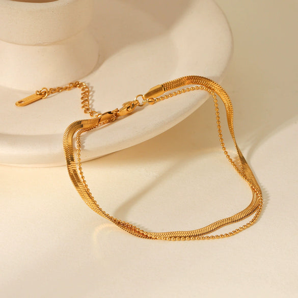 Stainless Steel Geometric Anklet With Blade Chain And Ball Chain