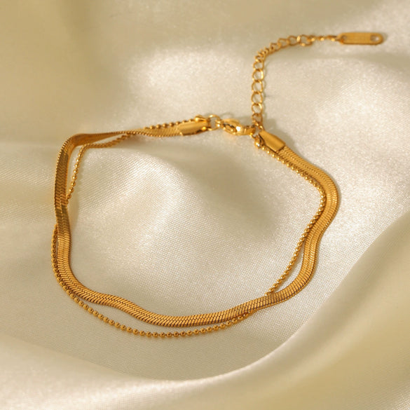 Stainless Steel Geometric Anklet With Blade Chain And Ball Chain