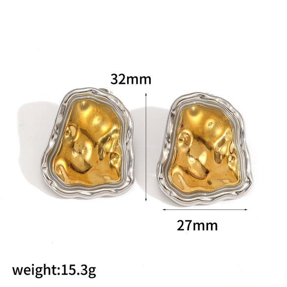 Stainless Steel Geometric Asymmetrical Earrings For Women With Real Gold Plating