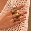 Stainless Steel Geometric Asymmetrical Ring Electroplated With 18K Gold Light Luxury Style Women's Hand Jewelry