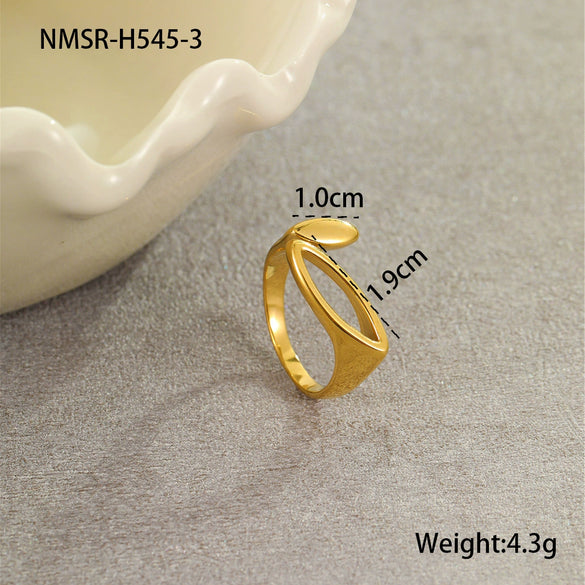 Stainless Steel Geometric Asymmetrical Ring Electroplated With 18K Gold Light Luxury Style Women's Hand Jewelry