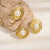 Stainless Steel Geometric Asymmetrical Spiral Earrings Set With Pearls For Women