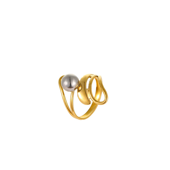 Stainless Steel Geometric Ball Design Open Ring Electroplated Hand Jewelry For Women Light Luxury Style
