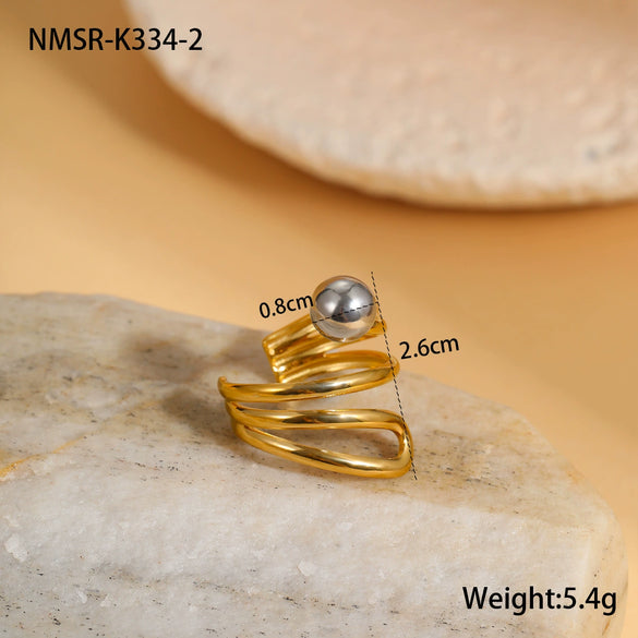 Stainless Steel Geometric Ball Design Open Ring Electroplated Hand Jewelry For Women Light Luxury Style