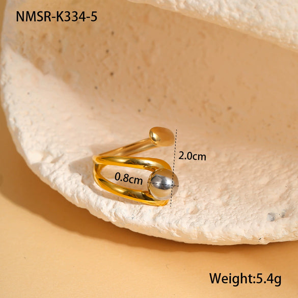 Stainless Steel Geometric Ball Design Open Ring Electroplated Hand Jewelry For Women Light Luxury Style