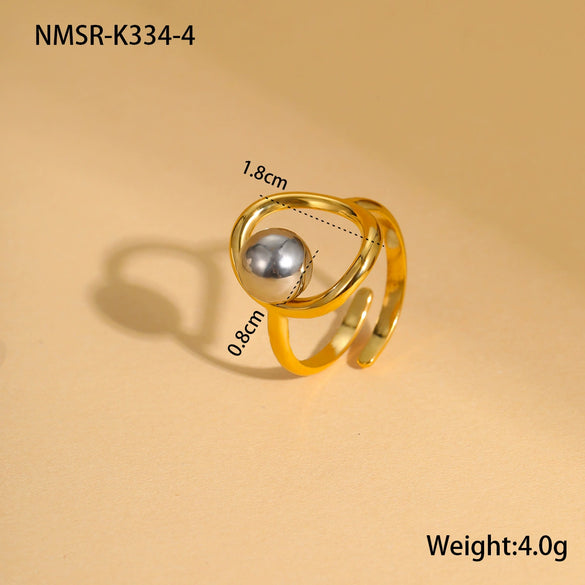 Stainless Steel Geometric Ball Design Open Ring Electroplated Hand Jewelry For Women Light Luxury Style