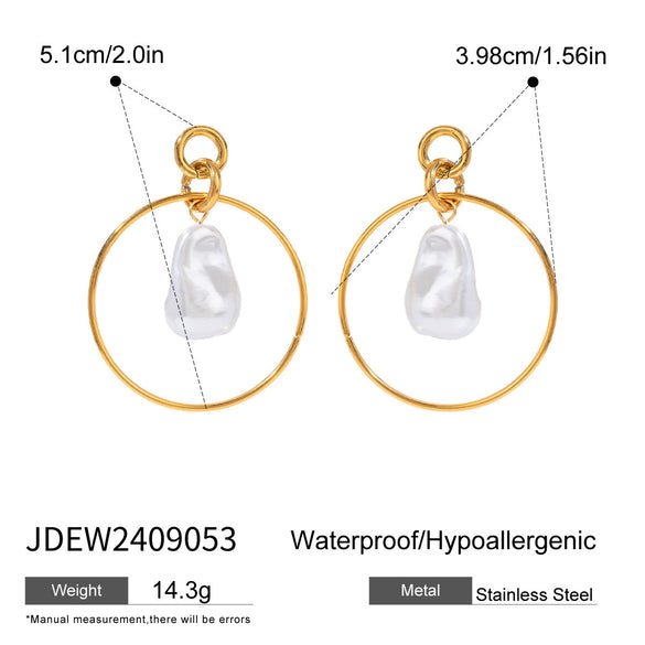 Stainless Steel Geometric Baroque Pearl Earrings For Women Electroplated