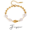 Stainless Steel Geometric Baroque Pearl Women's Bracelet With Electroplating