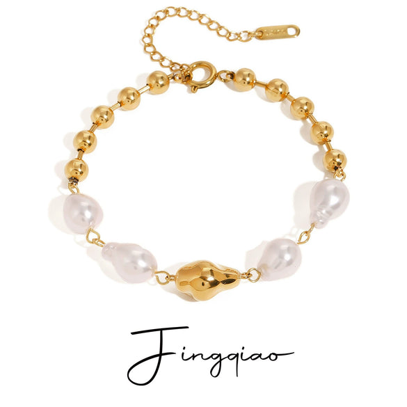 Stainless Steel Geometric Baroque Pearl Women's Bracelet With Electroplating