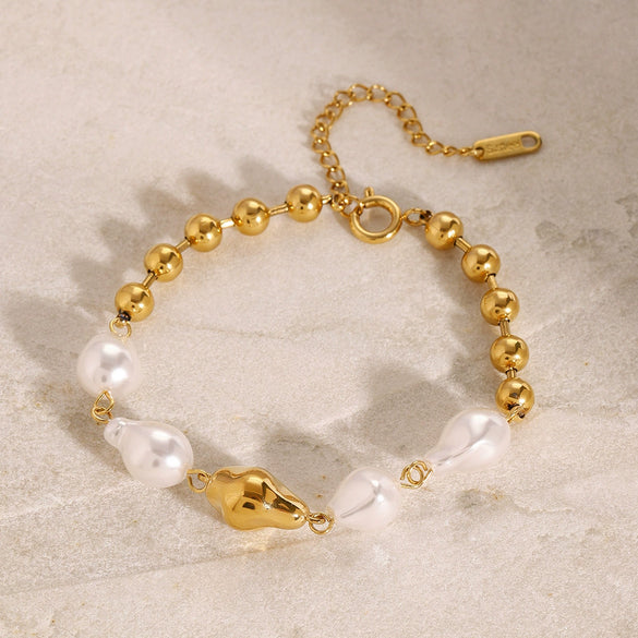 Stainless Steel Geometric Baroque Pearl Women's Bracelet With Electroplating