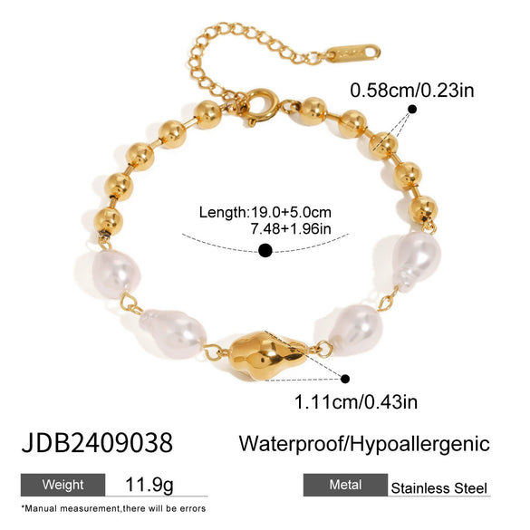 Stainless Steel Geometric Baroque Pearl Women's Bracelet With Electroplating