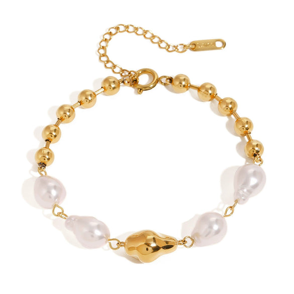 Stainless Steel Geometric Baroque Pearl Women's Bracelet With Electroplating