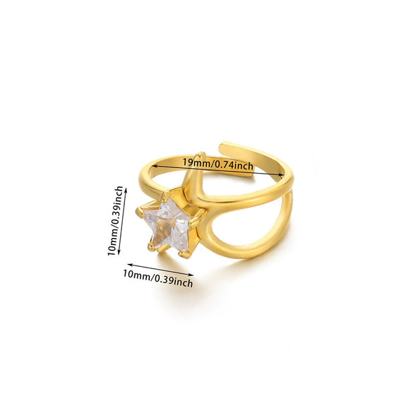 Stainless Steel Geometric Baroque Ring With Diamonds And Hollow Weaving