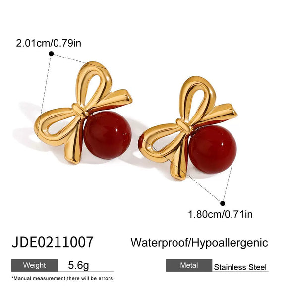 Stainless Steel Geometric Bead Bow Earrings With Electroplating